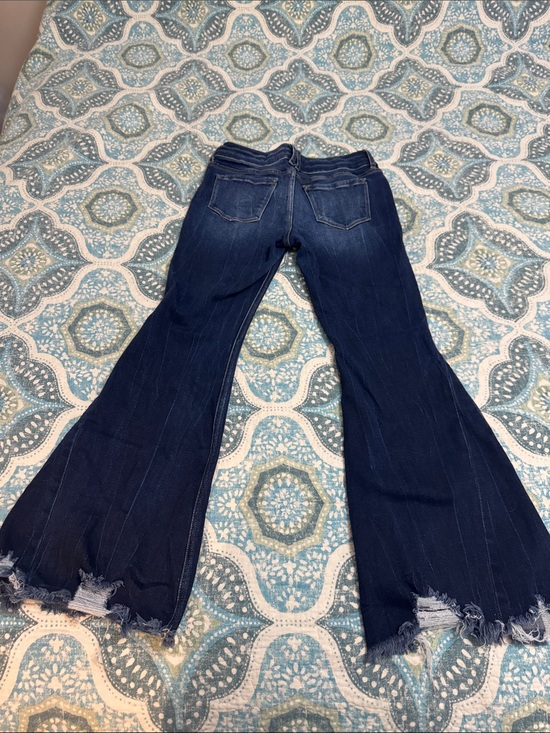 KanCan Denim - KanCan Dark Indigo Flare Jeans with Frayed Hem